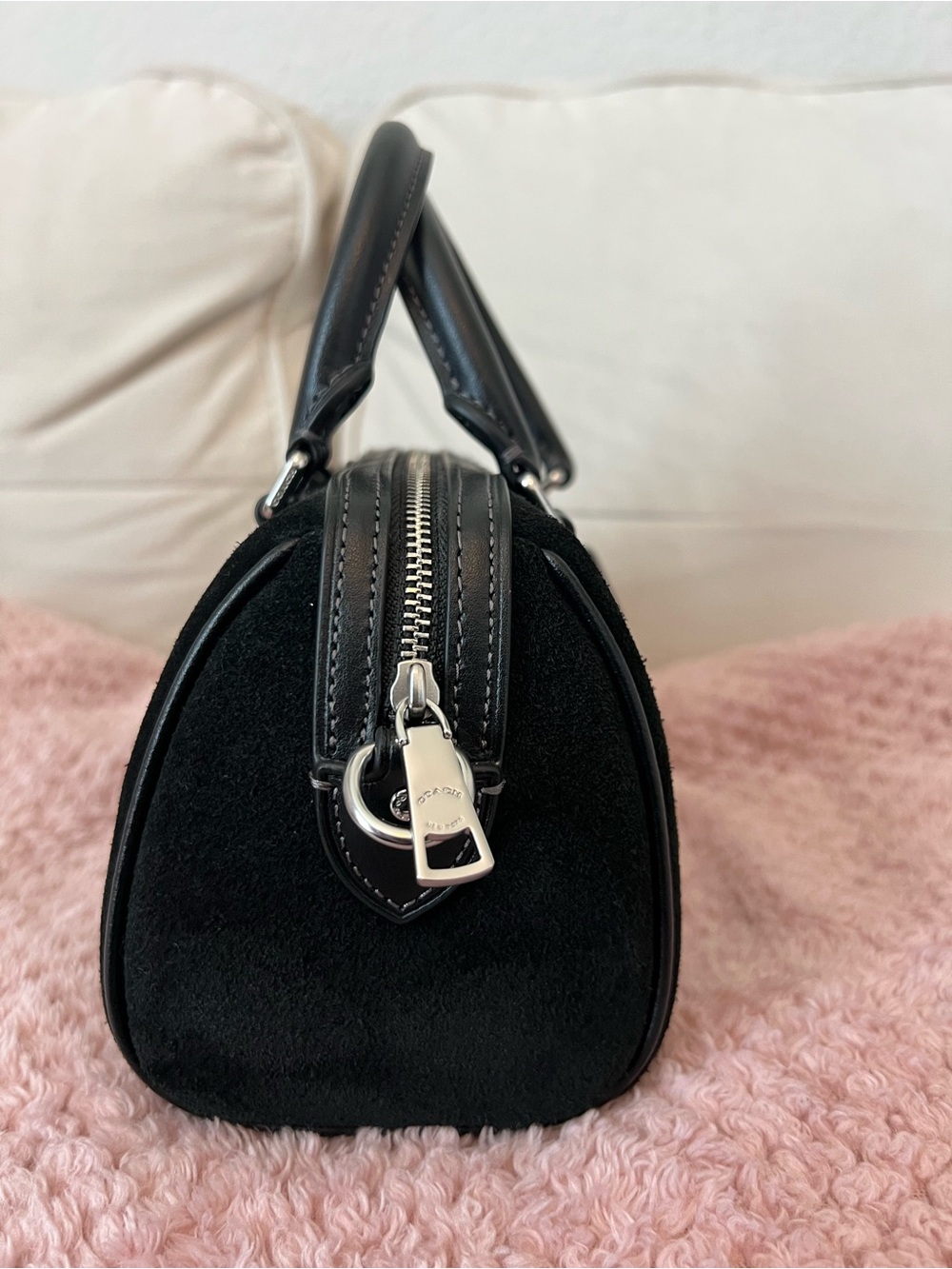 Coach Black Suede Mini Rowan with Silver Hardware - Picture 5 of 8